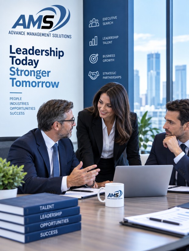 Executive professionals engaged in a confidential leadership discussion
