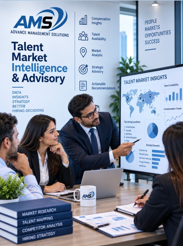 Professionals reviewing talent market research and recruitment data